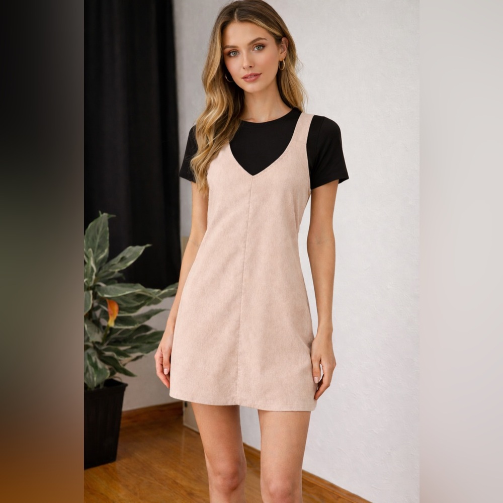 SHEIN Beige Corduroy Sleeveless Dress | Size S